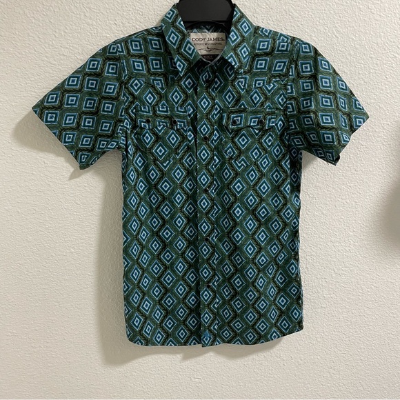 Cody James cowboy western rodeo boys Button Down Shirt with Geometric Pattern - Picture 1 of 3